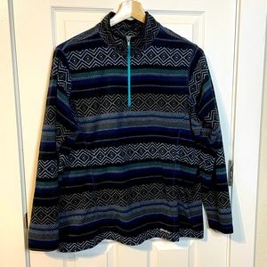 Eddie Bauer 1/4 zip pullover fleece in black/blue print w/ teal zipper sz 2XL